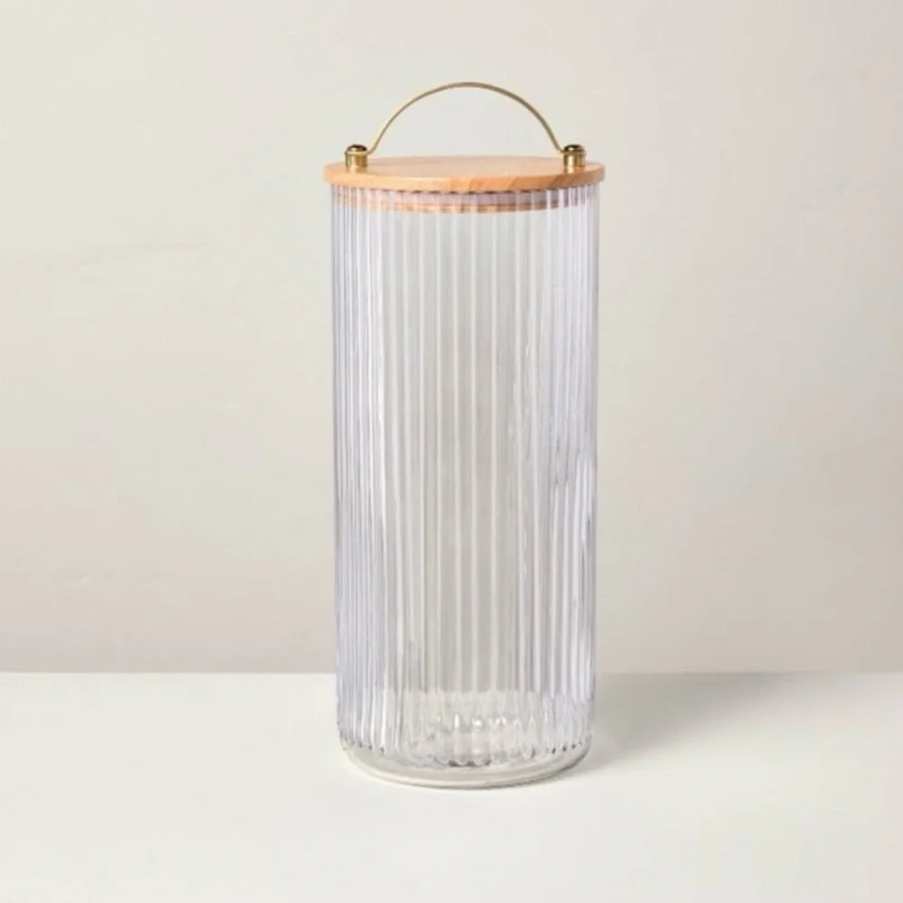 80oz Fluted Glass Storage Canister with Wood Lid - Hearth & Hand™